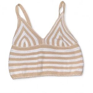 Striped Crochet Bralette - Tan and White